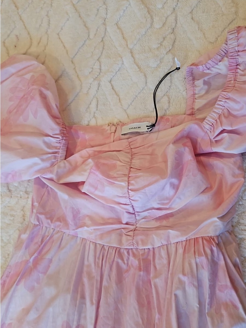 Coach Pastel Pink Floral Puff-Sleeve Dress